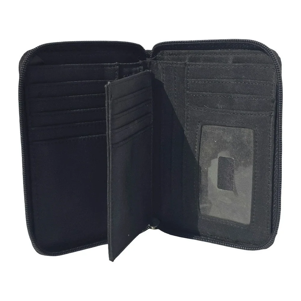 TOMMY HILFIGER Wallet Womens Compact Black‎ Excellent Zip Around Canvas ID
